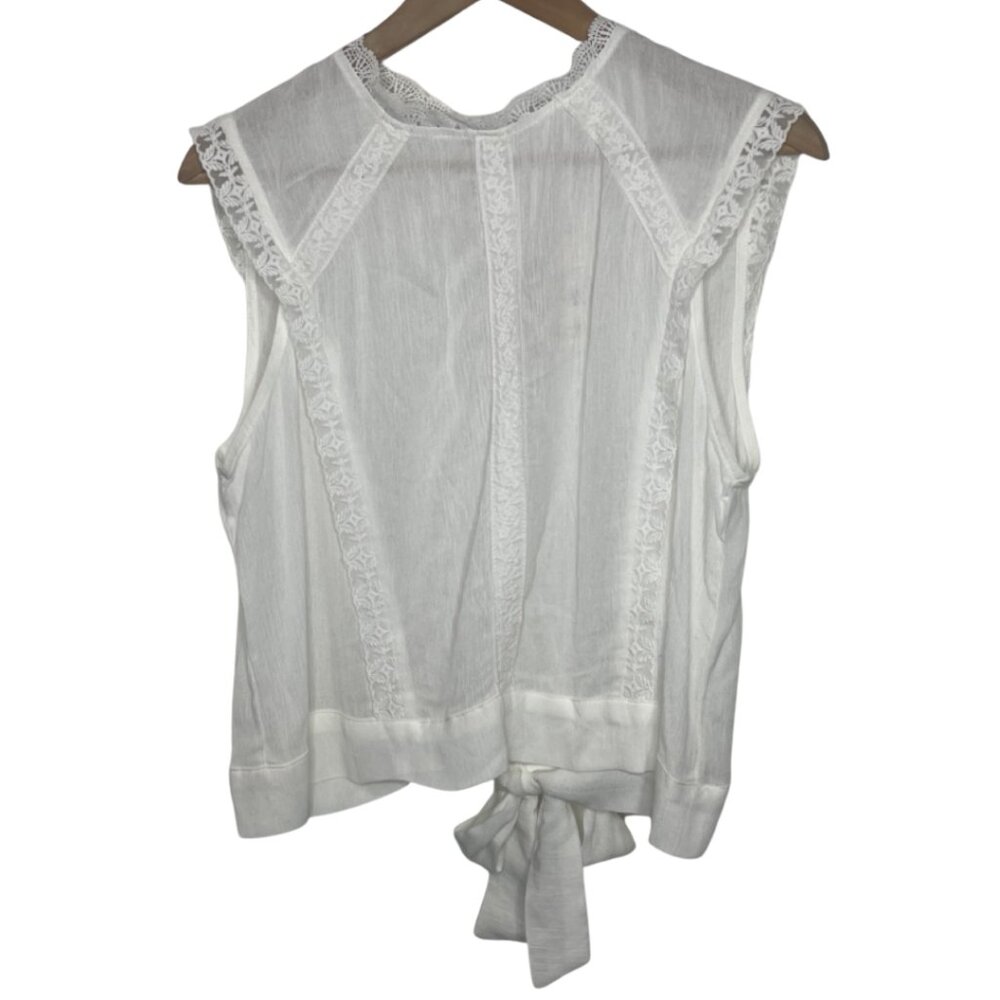 SELF E | NWT Lightweight Textured White Sleeveless Lace Trim Blouse | Size XL